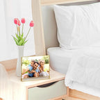 NIUBEE 6Pack 7 x 5 Horizontal Clear Acrylic Sign Holder with Gold Borders, Double Sided Table Menu Stands Picture Frames for Wedding Table Numbers, Restaurant Signs, Photos and Art Display