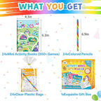 ZMLM 24 Activity Books Party Favors for Kids - Bulk 24 Colored Pencils Mini Coloring Books for Kids 4-8 8-12 Birthday Goodie Bags Stuffers Return Gifts Classroom School Game Prizes Travel(Classic)