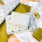 Burymento Gold Foil Five-Pointed Star Wrapping Paper, Reversible Gold Gift Wrap for Birthday, Valentines, Mothers day, Graduation, Wedding, Fathers day, Baby Shower, Christmas (17in x 32.8ft)
