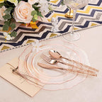 Liacere 150PCS Rose Gold Plastic Plates - Clear Rose Gold Disposable Plates with Glitter Bamboo Handle Cutlery - 60 Baroque Elegant Plates, 30 Forks, 30 Spoons, 30 Knives for Thanksging day&Chrismas