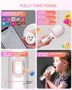 Wireless Bluetooth karaoke Microphone, 5-in-1 Portable Handheld Microphone for iPhone, Karaoke Microfono with Dynamic Lights for Car / Home Party, Music Record, Duet Singing Mic for Kids Adults-White