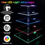 Cupcake Stand with Rechargeable Led, 5 Tier Clear Cupcake Holder, 7 Colors Light Cupcake Tower, Acrylic Dessert Table Display Set for Weddings, Christmas, Birthday, Parties, Baby Showers