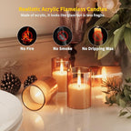 12Pack Flickering Flameless LED Candles with Timer, Battery Powered - Small Pillar & Votive, Acrylic Made, Gold (2"X3")