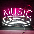 Music Record Neon Sign Pink White Led Neon Light Signs for Wall Decor Usb Light Up Signs for Bedroom Studio Music Live Record Store Kids Room Party Decoration