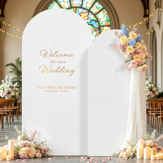 7.2FT 6FT Arch Backdrop Cover for Wedding, Set of 2 Stretchy Spandex Fitted Arch Stand Cover for Baby Shower, Birthday Party Decor, Chiara Backdrop Cover with Double-Sided Design(White, Blue)