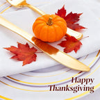 WDF 120 Pieces Gold Plastic Silverware - Disposable Flatware Set - Heavy Duty Thanksgiving Plastic Cutlery - Silverware Includes 40 Forks, 40 Spoons, 40 Knives
