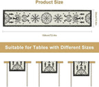 Ancient Abstract Pattern Table Runner, Tree of Life Eagle Dragon Boat Rudder Black and White Table Runner 13x108 Inch
