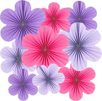 Paper Flowers Decorations for Wall Purple Paper Fans Classroom Decoration Floral Backdrop Decor Fans Hanging Pink Flower Wall Decor, Set of 9