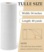 White Tulle Fabric Roll, 54" x 40 Yards (120FT) Tulle for Wedding Decoration Christmas Gift Wrapping DIY Tutu Party Backdrop Garden Baby Shower Table Skirts