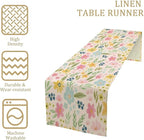 Floral Table Runner, Boho Style Watercolor Flower Green Leaf Plant Rectangle Table Decoration for Dining, Party, Holiday,13in（33cm） W * 60in（152cm） L