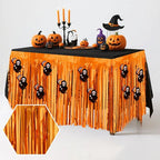 28x106 Inch Orange Sequin Tablecloth for Halloween Decorations, Metallic Tinsel Foil Fringe Table Skirt, Rectangle or Round Tables Decor, Table Cover, Skull Decorations for Halloween Party
