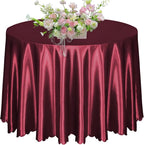 KKJIAF 1 Pack 108 Inch Round Table Cloth, Burgundy Overlay Round Satin Table Cover, Silky Satin Dining Tablecloths for Wedding Buffet Parties Banquet Decoration
