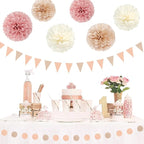 Pink Champagne-Peach Rose-Gold Boho Party Decorations - 23pcs Women Girls Birthday Tissue Pom Poms Streamers,Baby Bridal Shower Tassel Garland Banner,Rustic Wedding Graduation Decor Backdrop Ouruola