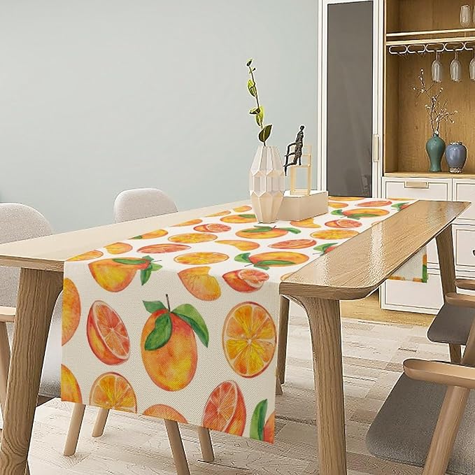 Watercolor Fruit Botanical Print Table Runner Spring Summer Orange Lemon Dinner Runner for Farmhouse Party Holiday Home Kitchen Dining Table Decor 13x60