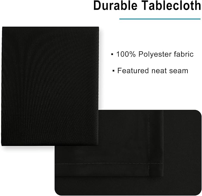 Hiasan Black Rectangle Tablecloth - Waterproof Spillproof and Wrinkle Resistant Washable Polyester Table Cloth for Dining Party, 90 x 90 inch