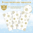 Jectivs 3Pcs Christmas Snowflake Party Tablecloths Decorations,Plastic White and Gold Table Cloth,Winter Rectangle Cover for New Year Birthday Baby Shower Holiday Decorations,54x108 inch