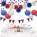 Red White Blue Party Decorations - 52Ft Paper Streamers Birthday Garland National Day Patriotic American Theme Labor Day Decor HongTongTong
