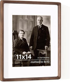 11x14 Wooden Picture Frames USA-Sourced Natural Walnut Solid Wood Photo Frame Handcrafted Rounded Corner with Mat to 8x10 Picture Frame Vintage Display with Real Glass Family Picture