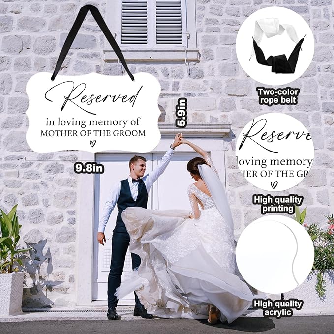Acrylic Wedding Sign, Ring Bearer Sign, Reserved Seating Signs, for Mother of The Groom, Rustic Wedding Decor Signs, Acrylic Wall Art With Ribbon for Chairs Weddings Decor and Event Party (White)