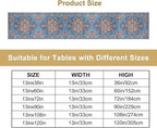 Boho Floral Vintage Table Runner, Retro Abstract Blue Flower Rustic Country Farmhouse Pattern for Home Kitchen Table Decor Dining Coffee Room Party Decor 13x36in