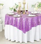 ShinyBeauty 72x72 Inch Square Sequin Tablecloth Overlay - Lavender Shimmer Wedding Table Cover for Cocktail Party, Light Purple Sparkling Cake Table Decoration