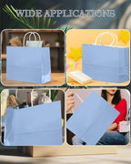 qiqee 100PCS Large Gift Bag with Handles Bulk 13"x4.5"x10" Gift Bags Light Blue Multiple Uses (32x11x25cm,Wide Large)