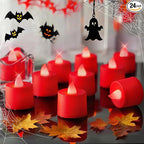 Amagic 24 Pack Red LED Tea Lights, Flameless Votive Candles Battery Operated, Electric Fake Colored Tealights Candles for Party, Halloween, Christmas, Aniversary, Wedding Table Centerpiece, Proposal