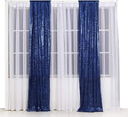 SquarePie Sequin Backdrop Non-Transparent Background Sparkly Curtain for Wedding Party 2FT x 8FT Navy Blue 2pcs