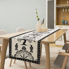 Ancient Abstract Pattern Table Runner, Tree of Life Eagle Dragon Boat Rudder Black and White Table Runner for Party Kitchen Dinner Cafe Bedroom Living Room Outdoor 13x70 Inch
