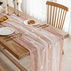 Romantic Artificial Floral Table Runner 10ft Gauze Tulle Lace Table Runner Set for Wedding Baby Shower Bridal Shower Holiday Kitchen Dining Table Decoration for Home Party Special Occasion