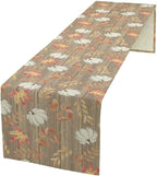 Autumn Table Runner,Pumpkins Maple Leaves Wood Fall r Seasonal Table Runner Kitchen Dining Table Decoration for Home Party Decor 13x108 Inch