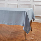 Solino Home Dusty Blue Linen Tablecloth 60 x 108 Inch - 100% Pure Linen Hemstitch Table Cloth for Rectangle Tables - Classic Hemstitch, Machine Washable Tablecloth for Fall, Autumn, Thanksgiving
