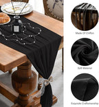 2 Pack 10 Ft Chiffon Table Runner Black Gauze Long Table Runners 27x120 Inches Sheer Tulle Table Runner for Rustic Wedding Reception Bridal Shower Decorations Birthday Party
