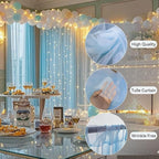 10×8ft Tulle Backdrop Curtains with Lights String - 300LED Fairy Lights Sheer Curtain Backdrop for Weddings Baby Shower and Birthday Party Decorations(4 Panels 5×8ft)