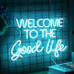Welcome To The Good Life Neon Sign Letter LED Neon Lights Dimmable USB Powered 16.5’’X11’’Cool Wall Decorative Light Bedroom Kids Room Birthday Party Bar Decoration Gifts for Friend（Ice blue）