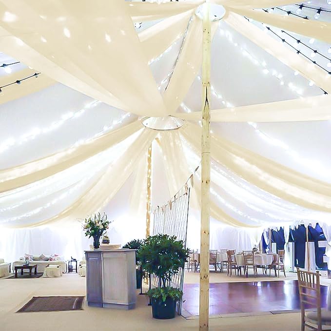 6 Panels Ivory Ceiling Drapes for Wedding, 5ftx10ft Ceiling Drapes Cheesecloth Sheer Fabric Curtain Wedding Arch Draping Fabric Romantic Ceiling Decorations for Wedding Party Ceremony Stage
