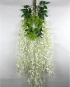 24 Pack Green White Wisteria Hanging Flowers, 3.4 Ft Fake Hanging Flowers, Artificial Wisteria Garland Vines for Wedding Room Backdrop Outdoor Patio Garden Decoration