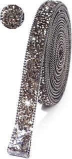Rhinestone Ribbon 3 Yards Self Adhesive Rhinestone Strips Diamond Ribbon Sticker Crystal Roll Glitter Bling Rhinestones Tape for Crafting DIY Art Decoration (Jet Hematite,0.6 Inch)