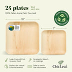 Chic Leaf Square Palm Leaf Tableware - 10" & 7", Pack of 24 - Durable Bamboo Disposable Dinnerware - Eco-Friendly Compostable Plates - Versatile Party & Appetizer Plates