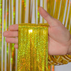 Foil Fringe Curtains Happy Retirement Decorations - Melsan 3 Pack 3.2 x 8.2 ft Gold Tinsel Curtain Party Photo Backdrop for Birthday Party Baby Shower or Graduation