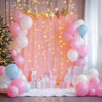 Fomcet Peach Tulle Backdrop Curtains with Lights String 10FT X 10FT Sheer Curtain with Lights for Backdrop Tulle Curtain for Wedding Birthday Party Photo Shoot (2 Panels 5x10FT)