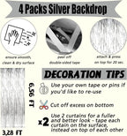 4 Pack Silver Fringe Curtain Backdrop, 3.2Ft x 6.6Ft Metallic Tinsel Foil Fringe Streamers Background for Photo Booth Birthday Wedding Baby Shower Carnival Easter Mother’s Day Party Decorations