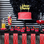 4 Pack 29x108 Inch Metallic Foil Fringe Tinsel Table Skirts for Rectangle Tables Streamer Backdrop for Wedding, Birthday, Parade Floats, Christmas, Halloween Party Decoration(Black Red)
