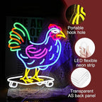 Dimmable Chicken Neon Sign for Wall Decor Funny Skateboarding Rooster LED Neon Light USB Powered Light Up Animal Sign for Bedroom Birthday Party Kids Gifts(16.5 * 13In）