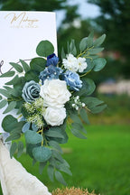 Wedding Sign Faux Flower Swag (Pack of 2) for Ceremony Party Reception Entrance Floral Decor Wall Easel Stand for Wedding Poster Welcome Sign(Blue)
