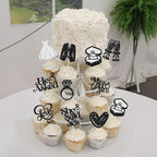 Gyufise 30Pcs She Said Yes Cupcake Toppers Glitter Diamond Ring I Do Love Cupcake Picks Miss to Mrs He Asked Bridal Shower Wedding Engagement Bachelorette Cake Decoration Black