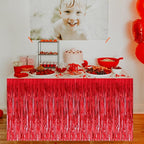 BEISHIDA 2 Pack Red Table Skirts Party Decorations Metallic Tinsel Foil Fringe Decors for Rectangle and Round Table Birthday Valentines Chinese New Year Graduation Congrats 2025 Party