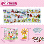 36 Packs Party Favors Building Blocks, Ideal for Kids Classroom Exchange, Flower Bouquets Building Set, Mini Building Flower Set, DIY Unique Great Brithday Gifts for Girls Womens