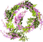 DearHouse 4Pcs 6.6Ft/Piece Artificial Flowers Silk Wisteria Garland Artificial Wisteria Vine Rattan Silk Hanging Flower for Home Garden Outdoor Ceremony Wedding Arch Floral Decor