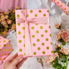 Burymento Pink Holographic Dots Wrapping Paper, Reversible Gold Gift Wrap for Birthday, Valentines, Mothers day, Graduation, Wedding, Fathers day, Baby Shower, Christmas (17in x 16.4ft)